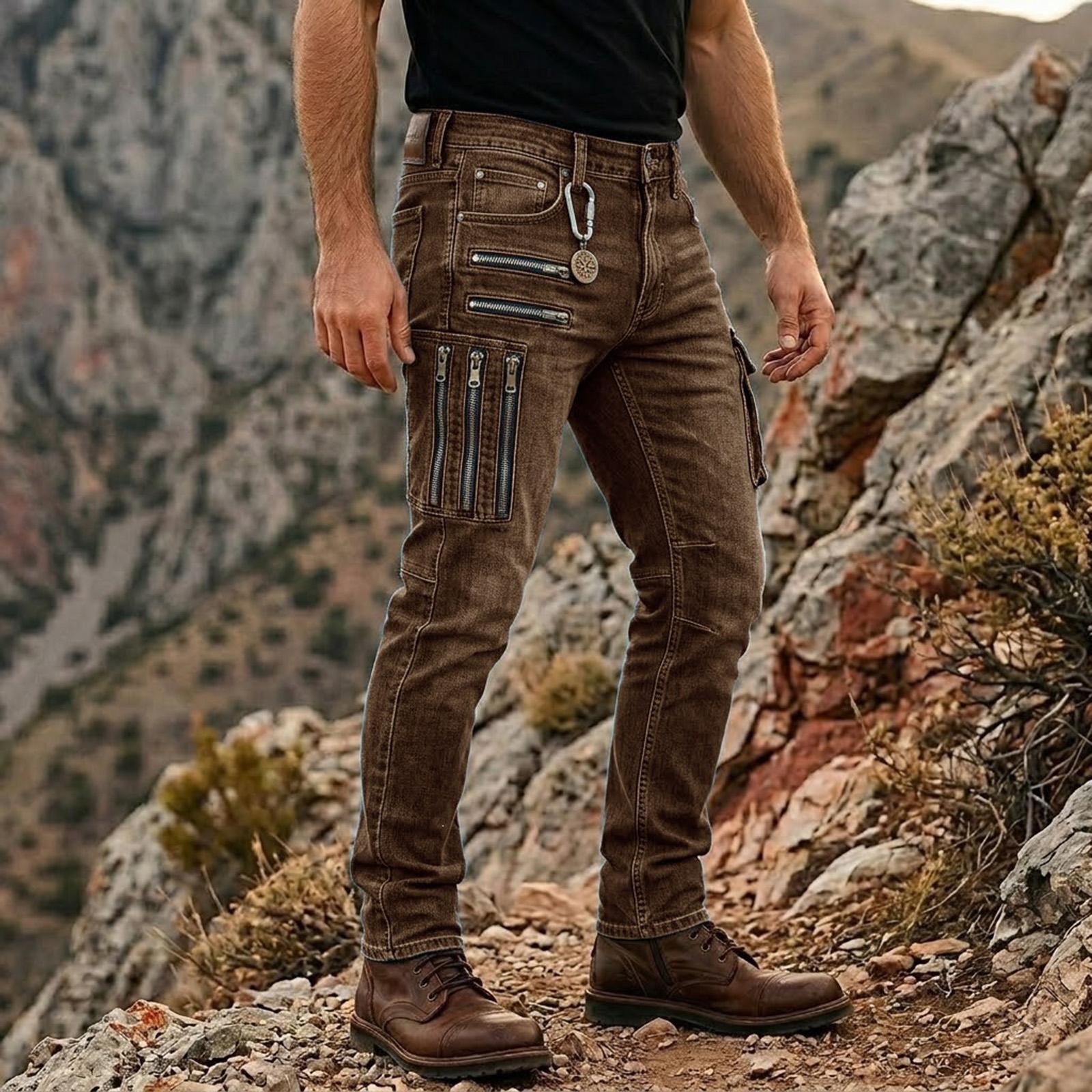 Men`s Color Vintage Multi-Pocket Work Cargo