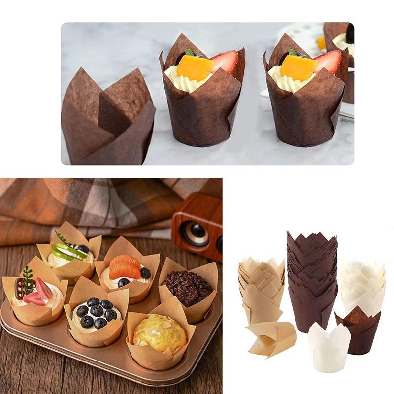 50Pcs Tulip Muffin Liners Greaseproof Cupcake Baking Cups Elegant Cake Wrappers for Weddings Baby Showers Parties Celebrations