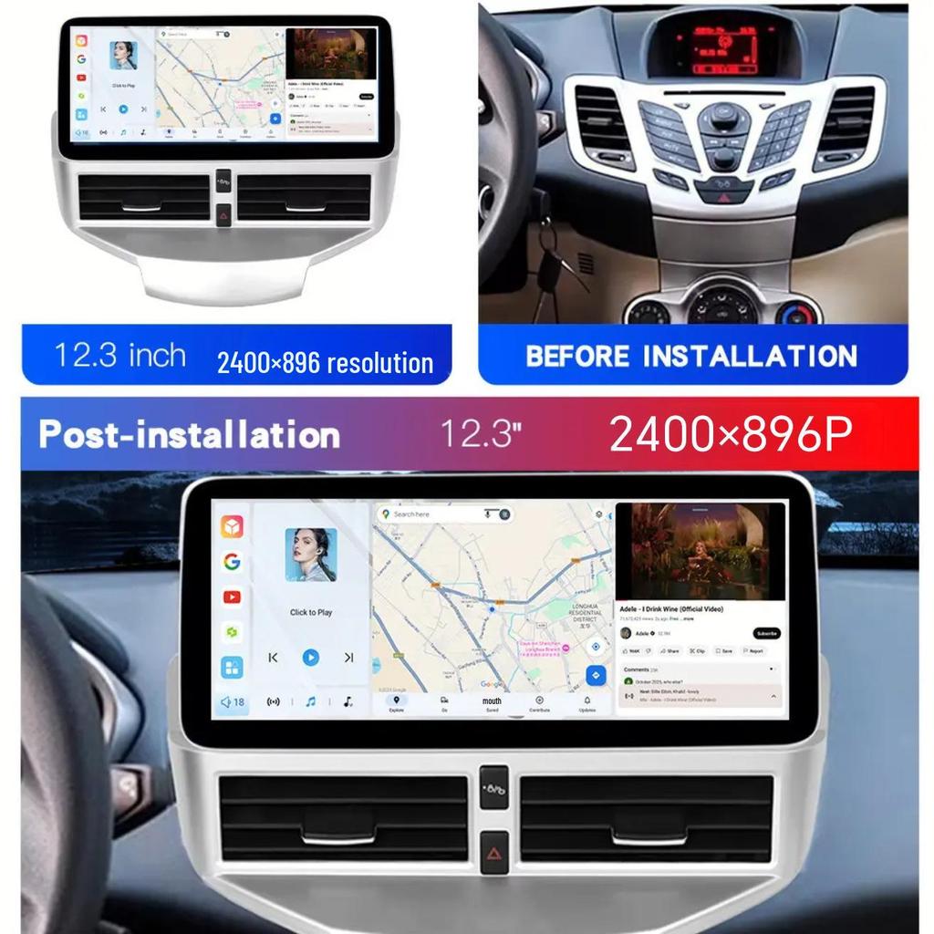 Compatible 09-14 Ford Fiesta 12.3" Center Console Navigation DVD with CarPlay