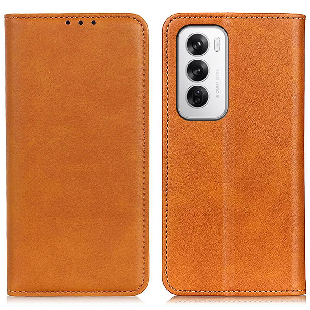 For Oppo Reno12 5G (Global) Case Cowhide Texture Split Leather Wallet Phone Cover with Stand