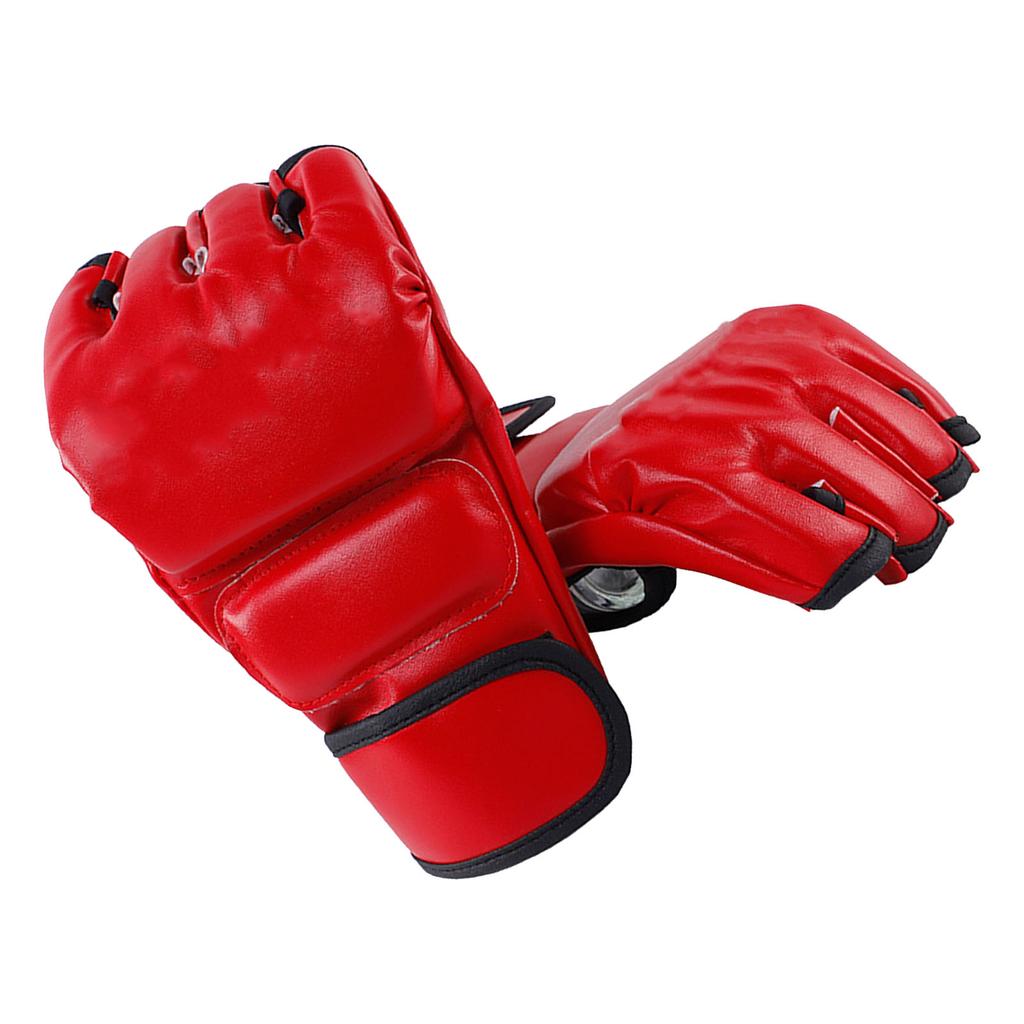 Unisex MMA Gloves Half Finger Boxing Gloves with Open Palms for Combat Fighting Training Red