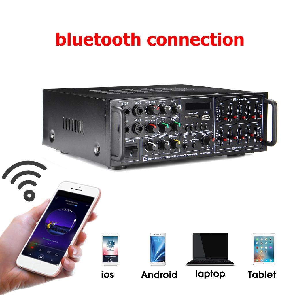 110-240V bluetooth Power Amplifier System Sound Audio Stereo Receiver Support 4 Way Microphone Input Home Theater 2000W