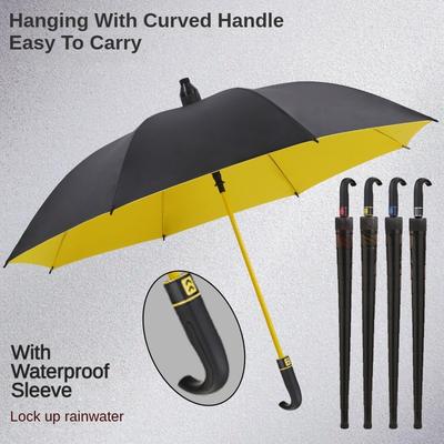 Windproof Long Handle Umbrella, Golf Rain Umbrella for Men, Business Style Large Umbrella Strong, Hook Handle, Waterproof Sleeve