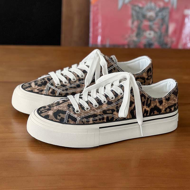 New low-top leopard print canvas shoes men's casual niche men's shoes breathable board shoes men's C