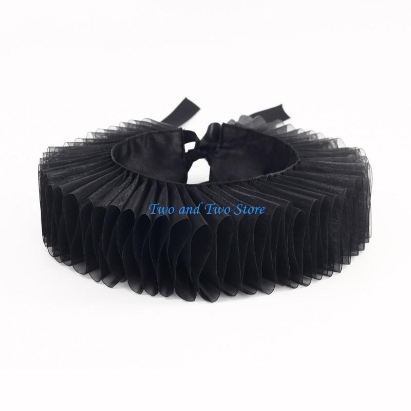 HX6F Ruffled Collar Wrist Cuffs Accessory Victorian Collar Lapel Medieval Cosplay