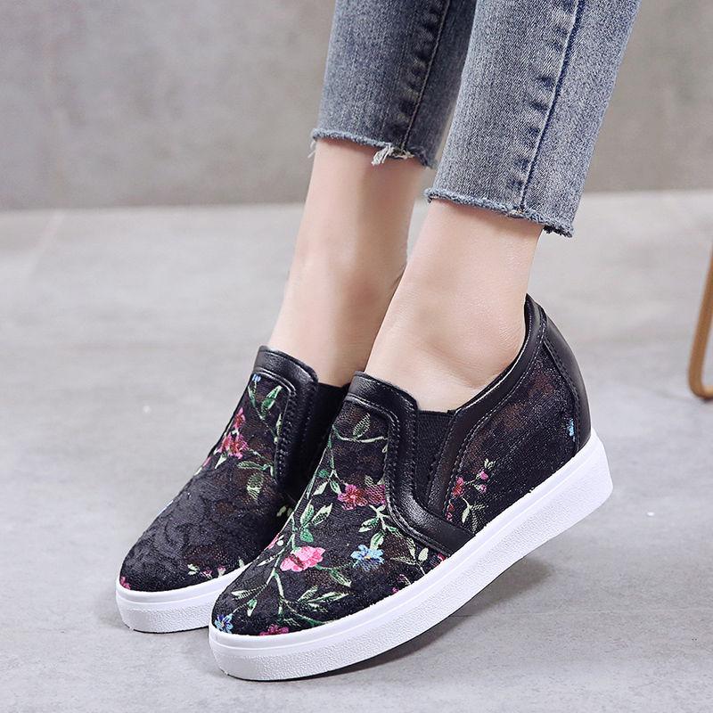 Fashion Summer Casual Women's Lace Breathable Shoes Trends 2025 Original Y2k Fashion Slip On High On Platform Embroidery Ladies Footwear