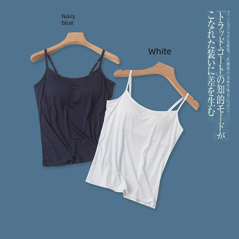 

Camisole Cup One-Piece Summer New Arrival Women s Clothing Silm Adjustable Sling Open Back Inner Wear Outer Wear 24690 Navy blue C- 8-30-1 S