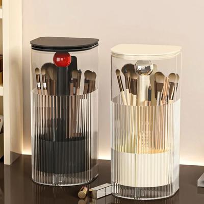 Automatic Lifting Makeup Brushes Holder with Lid Dustproof Lipstick Eyebrow Pen Holder Large Capacity Transparent