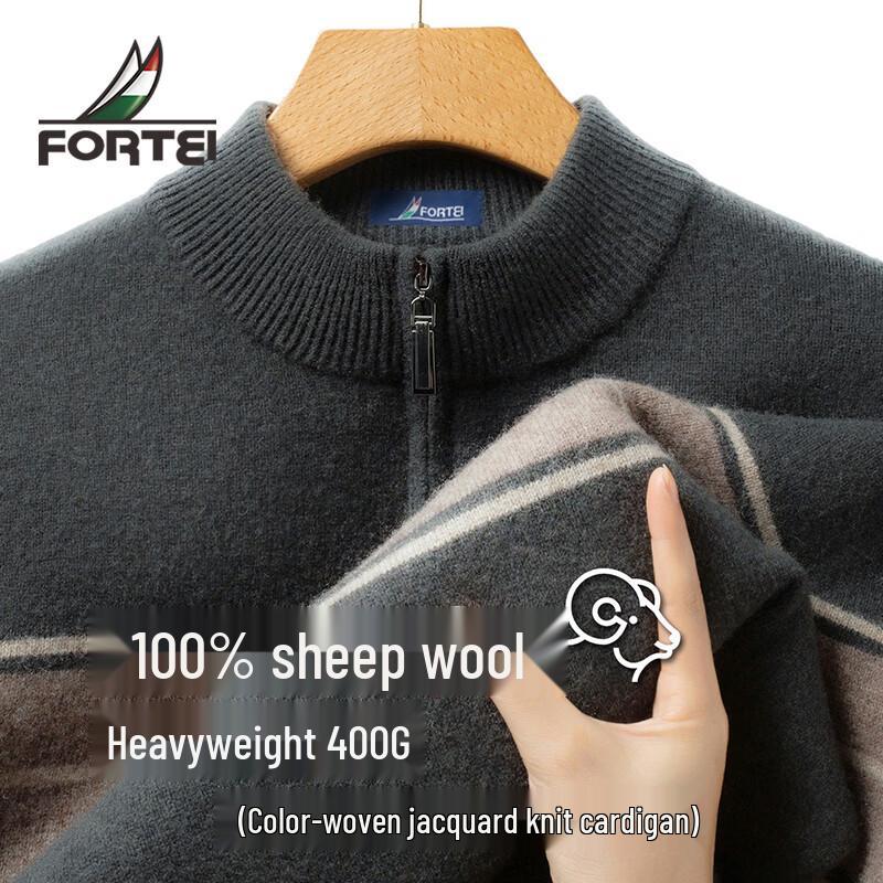 

Futing Men s 100% Merino Wool Half-Zip Stand Collar Sweater 50