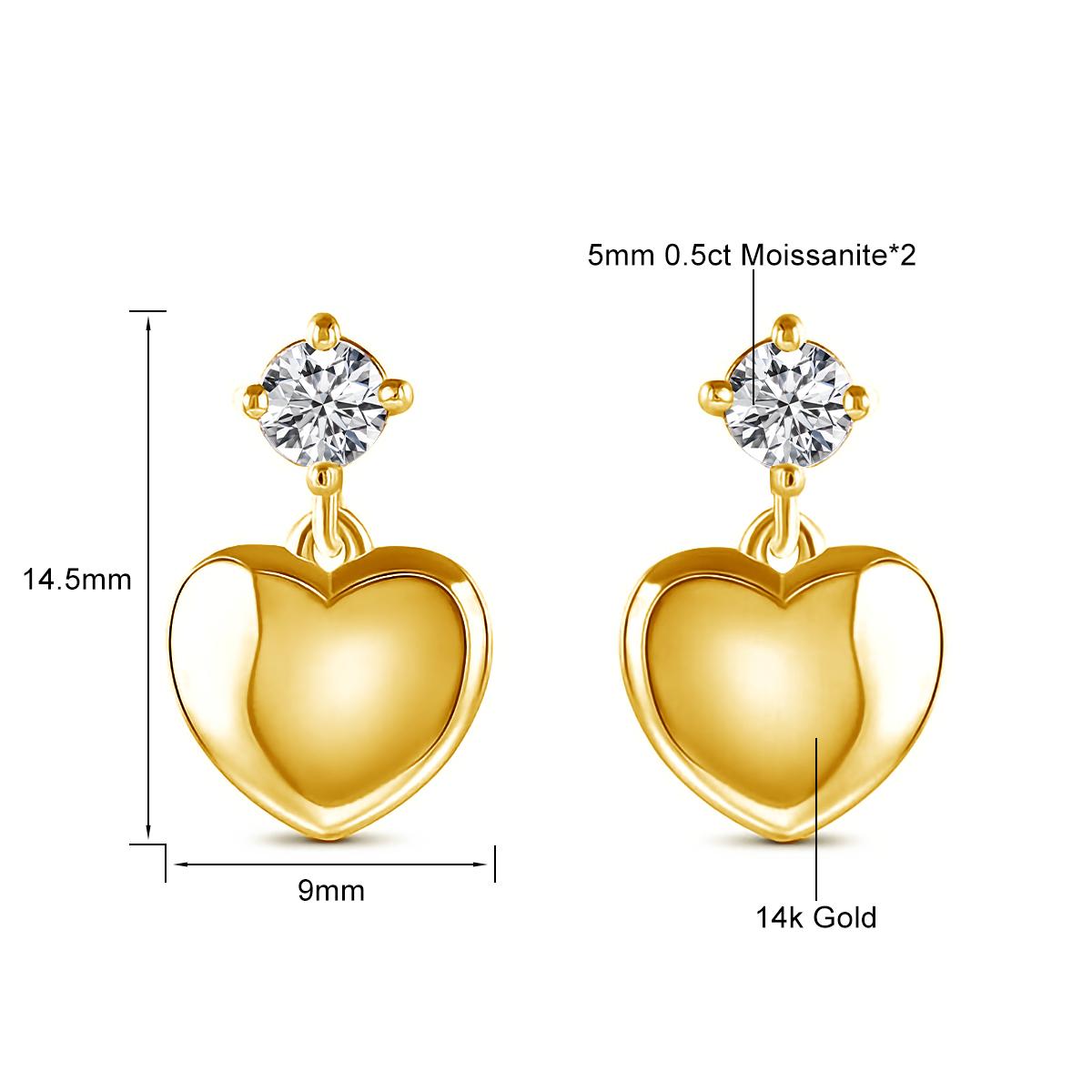 Earrings Luxury Heart Hollow Real 14K Gold Woman Child Minimalist Design For Holiday Gifts Fine Jewelry