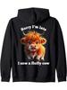 Funny Highland Cow Sorry I'M Late I Saw a Fluffy Cow Zip Cute Scottish Cow Print Soft Ed250G Heavyweight Pullover with Pocket Adju
