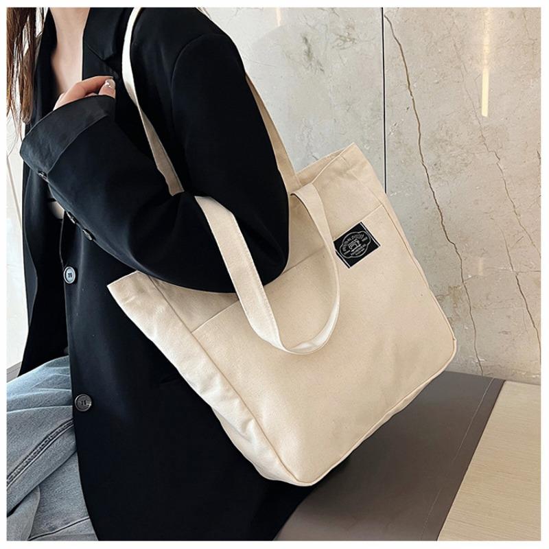 2025 Pure Color Simple Large Capacity Shoulder Bag Tote Shopping Bag