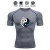 Mens White Compression Short Sleeve T-Shirt Yin Yang Graphic Quick Dry Breathable High Elasticity Gym And Running Athletic Top