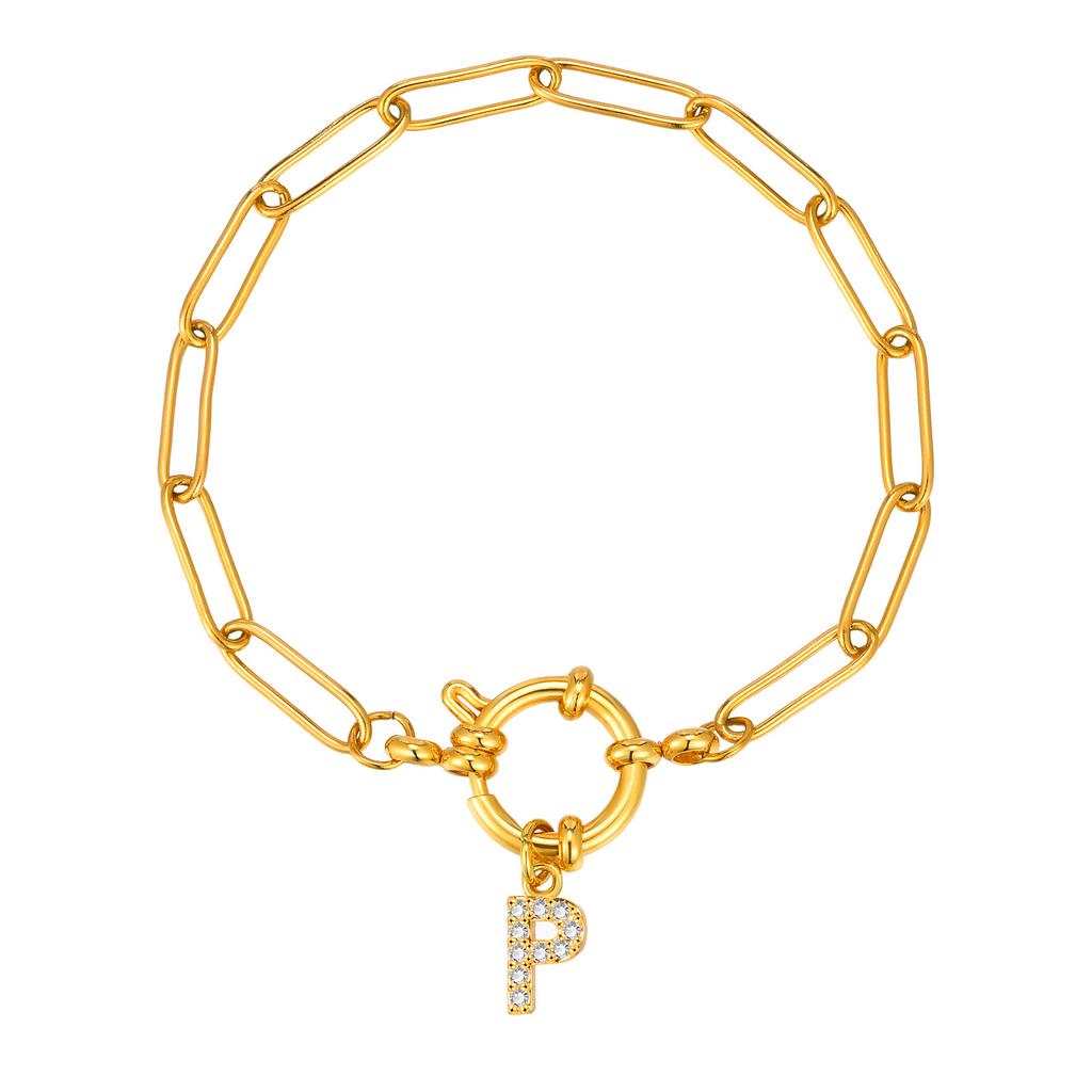 Stainless Steel 18K Gold Fashion Small Square Chain Bubble Buckle Copper Material 26 Letter Bracelet Br-2167