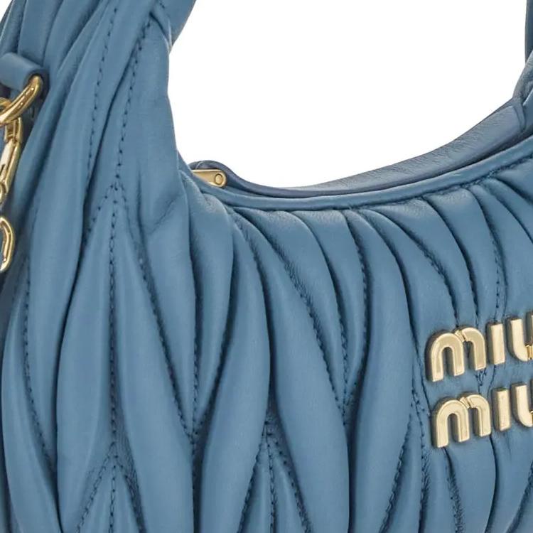 MIU MIU Wander Matelassé Hobo Bag Women Handbags Blue 5BP078_N88_F0F16