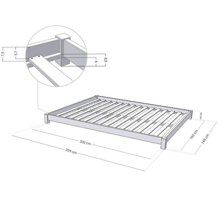 Lit double TATAMI 160 x 200 bois naturel