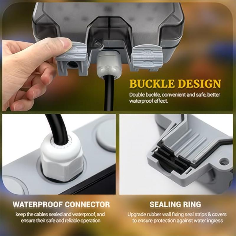 3/5/10M 13A IP66 Waterproof Double Socket Outdoor Weatherproof Sockets Outside Wall Electrical Switched Plug Sockets Box