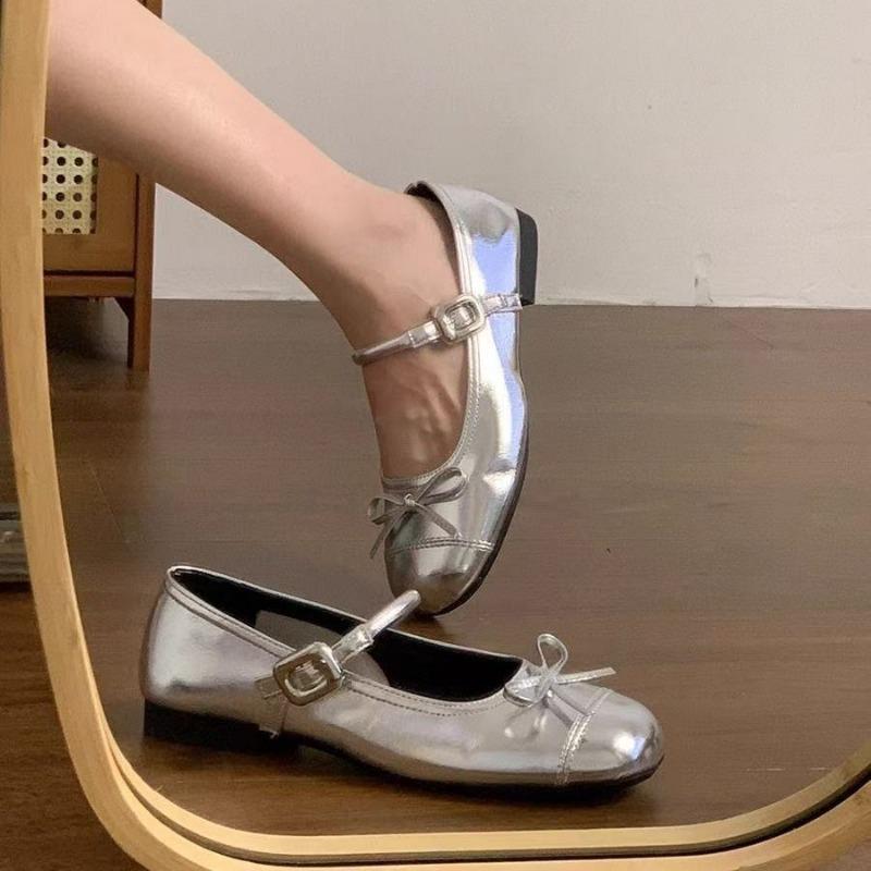 Silver Light Mouth Ballet Flat Shoes Women's New Summer Skirt Round Head Mary Jane Shoes