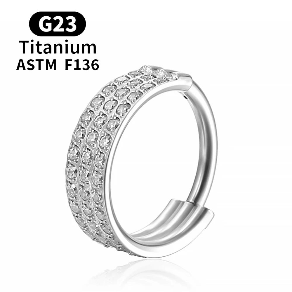 F136 G23 Titanium Nose Ring 16G Hinged Segment CZ Septum Clicke Daith Earrings Hoops Ear Cartilage Tragus Helix Piercing Jewelry