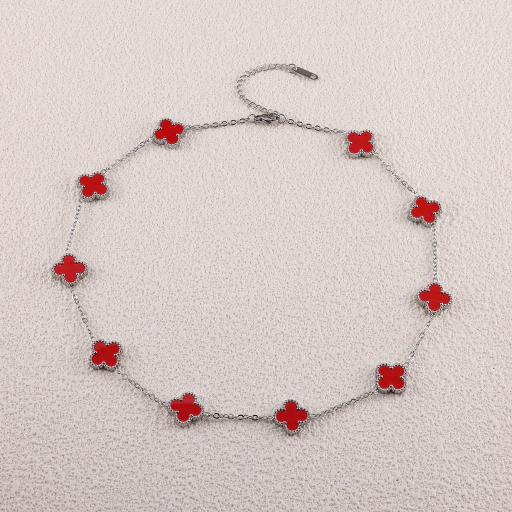 Steel-colored Four-leaf Clover and Ten-flower Necklace Clavicle Chain Fashionable and Non-fading Necklace for Women