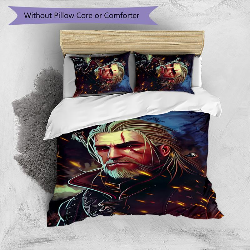 3pcs The W-Witcher 3 Wild Hunt GAME pattern bedding set duvet cover set includes duvet cover &pillowcases, perfect all season bedroom decoration & gi