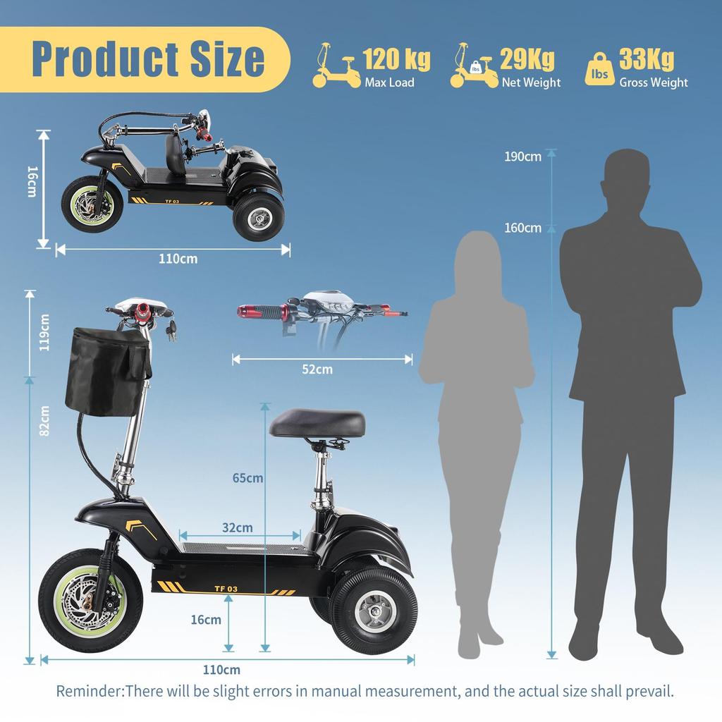 Three-wheeled Electric Scooter Twofish TF03 500W Motor 48V15Ah Battery 30km/h Max Speed 30km Max Range