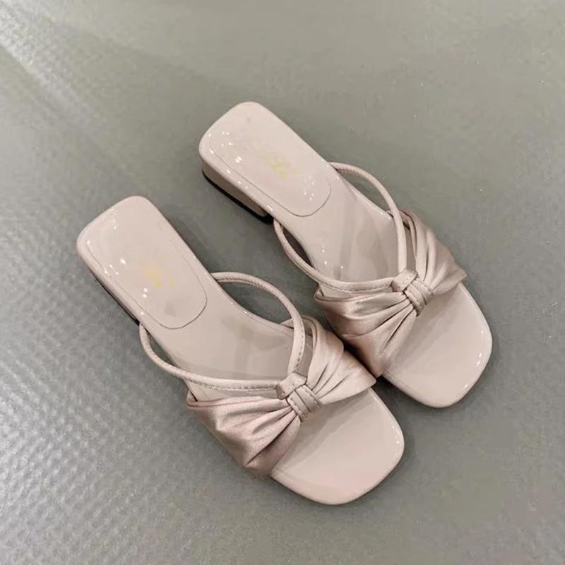 Fashion Flats Bow Women Slippers Summer Designer Shoes Elegant Woman Sandals Walking 2025 Casual Flip Flops Beach Slides Mujer Zapatos