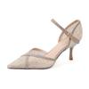 Luxury Rhinestone One-word Buckle Hollow High Heels Women's Summer, Pointed Stiletto Mesh Silver Single Shoes Women's Skirt