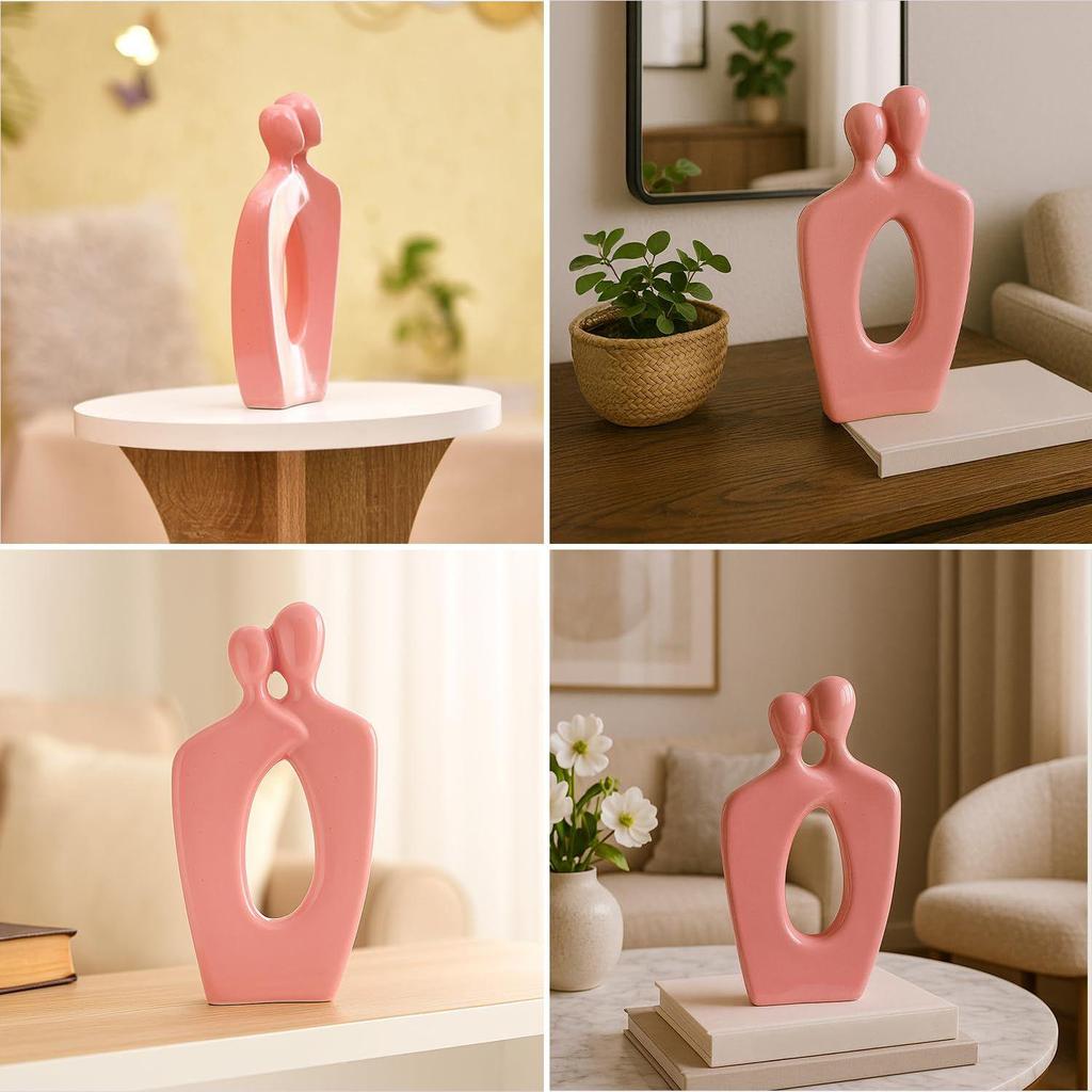 Oskiljaktigt Keramiskt Par Figurin | Ett Tidlöst Uttryck för Kärlek & Enhet | Elegant Dekor för Alla Miljöer – Förpackning med 1, Rosa