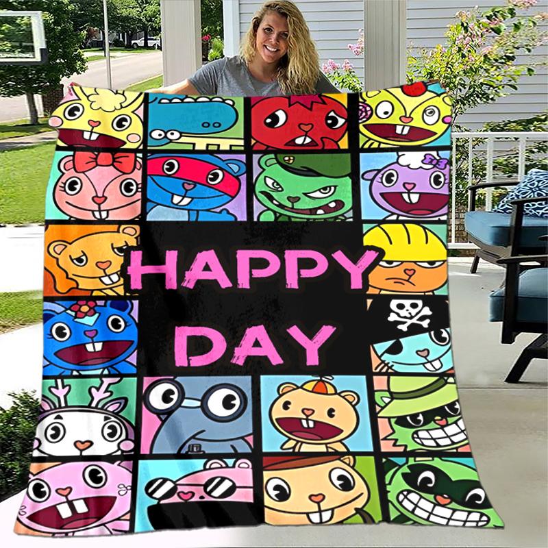 1pc Blanket Happy Tree Friends2 Print Design, Lightweight Blanket for Sofa, Bed- Soft &Warm, Gift for All Seasons like Christmas, Halloween