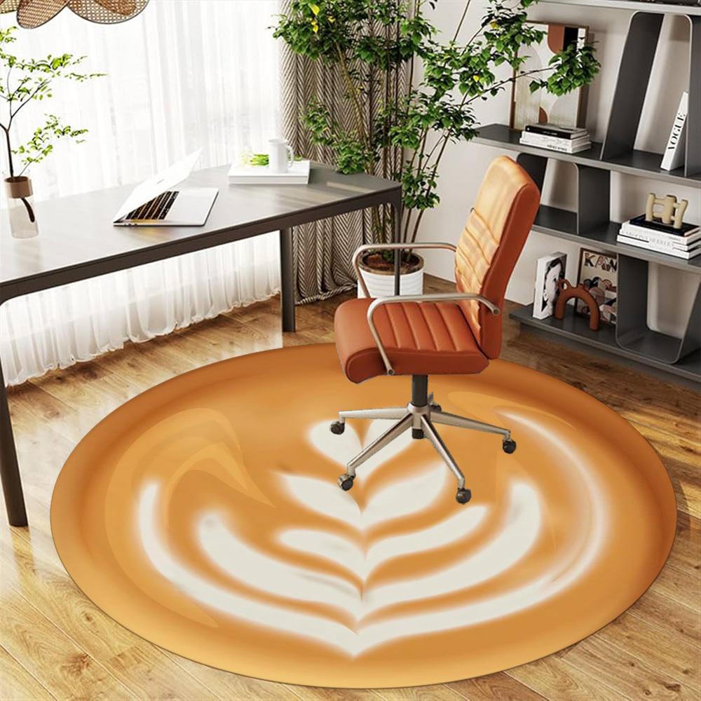 1pc Coffee Latte Art Round Chair Mat Area Rug - Non-Slip, Floor Mat for Office, Bedroom, and Indoor Decor C1118138