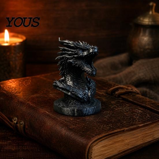Desktop Dragon Decoration Head Figurine, 3D Printed Fantasy Statue, Mythical Black Sculpture Animal for Home Office Desk Decor, Gift Collectors Scale