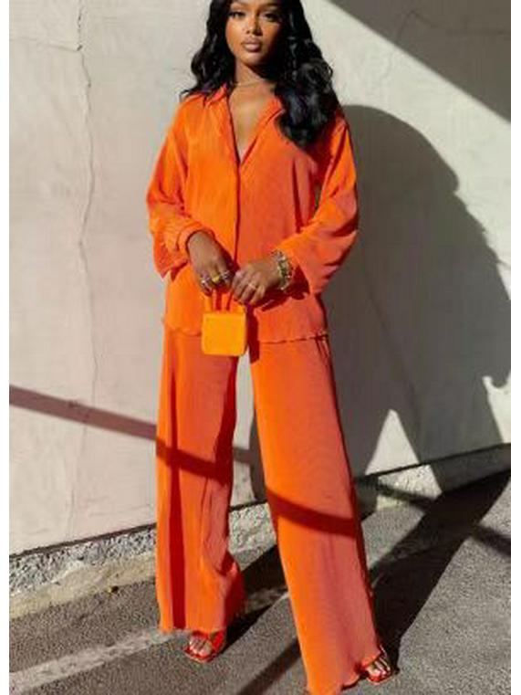 EU & US Women's Sexy Pleated Loose Casual Multi-color Set - Orange