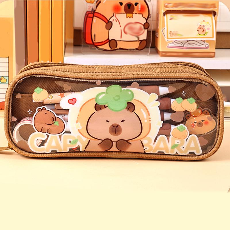 Capibala Pencil Case Cartoon Transparent Large-capacity Pencil Case Students Children Multilayer Pencil Box Storage Bag