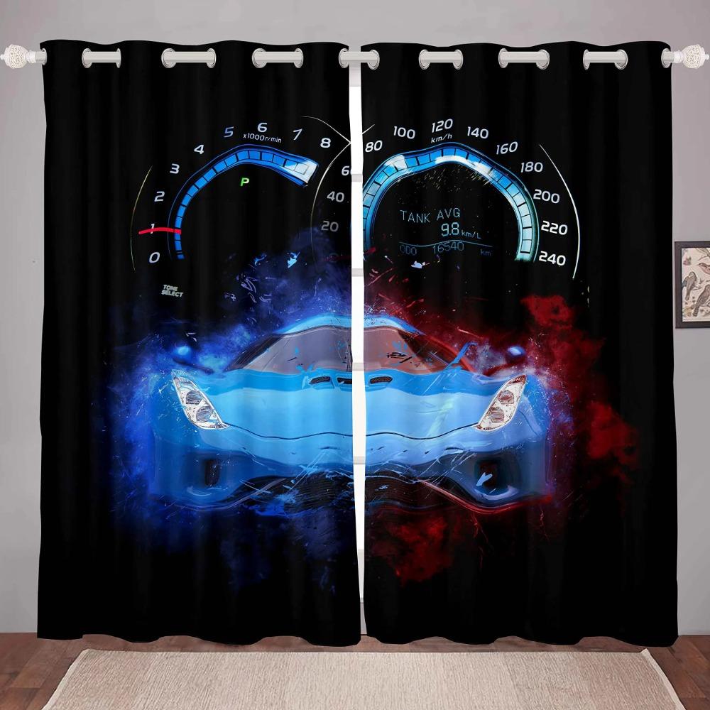 2 Panels Cool Car Sports Car Print Curtains for Bed Room Living Area Floor To Ceiling Window Kitchen Area Blinds Cortinas Grommet Top