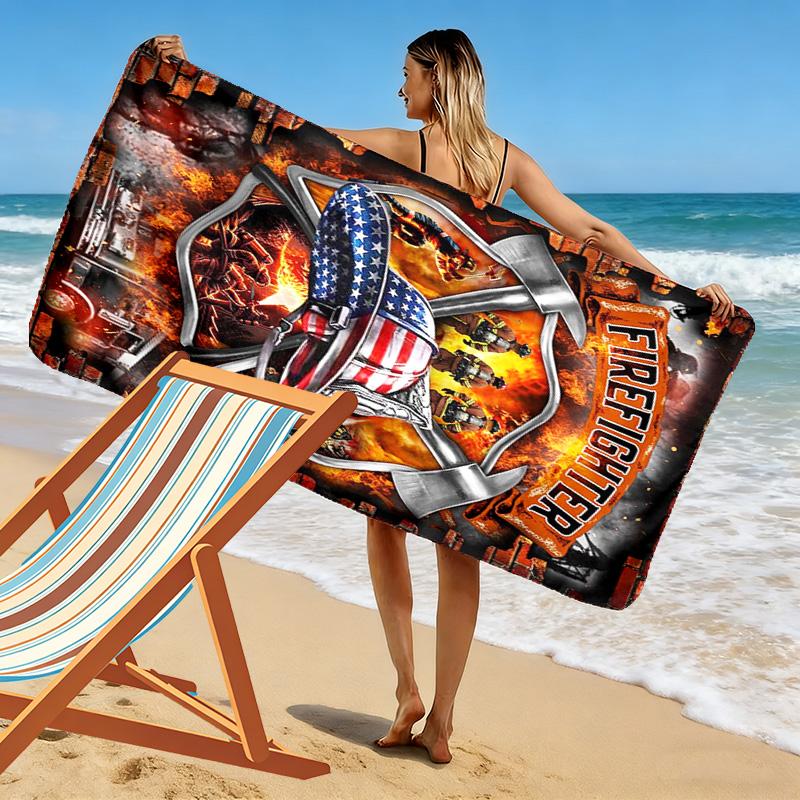 Firefighter Print Beach Towel, Large Soft Quick Dry Towel for Beach Camping Swimming