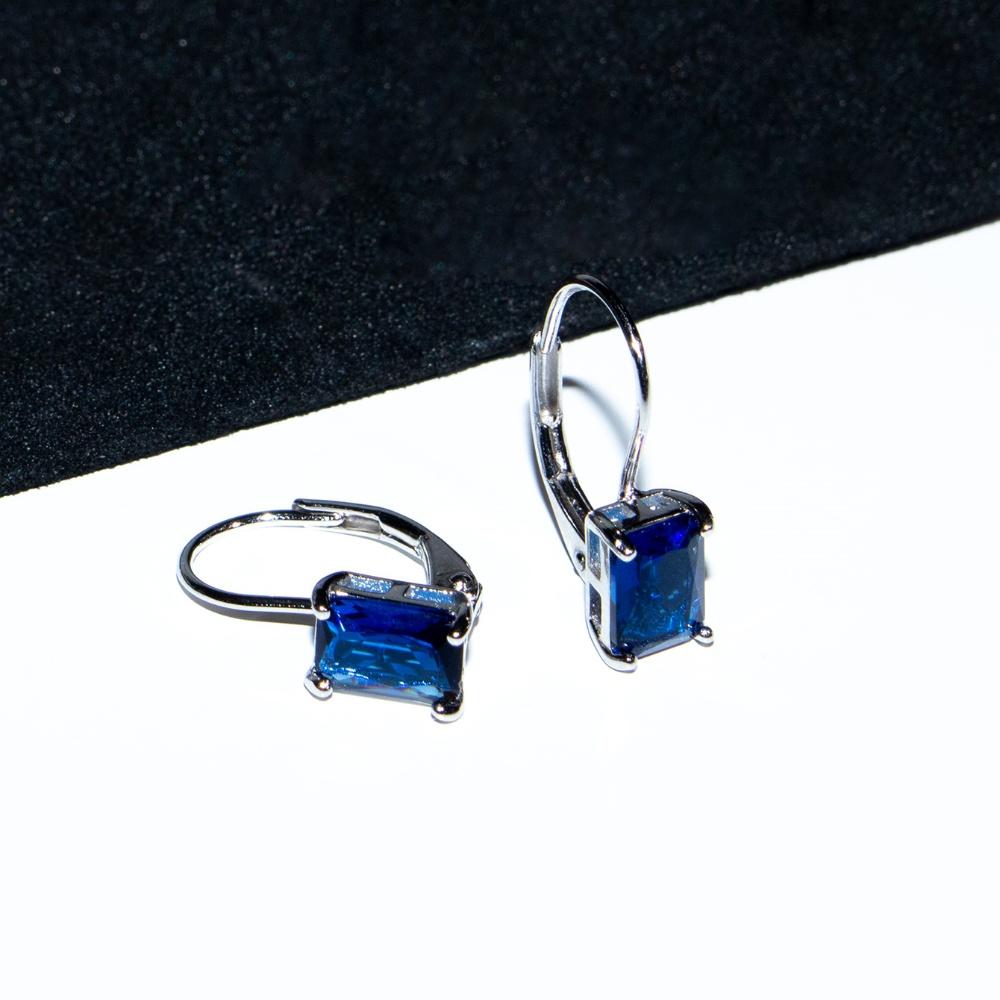 2025 Trend Color Zircon Earring Rectangle Blue Zirconia Custom 925 Sterling Silver Drop Earrings Fashion Jewelry