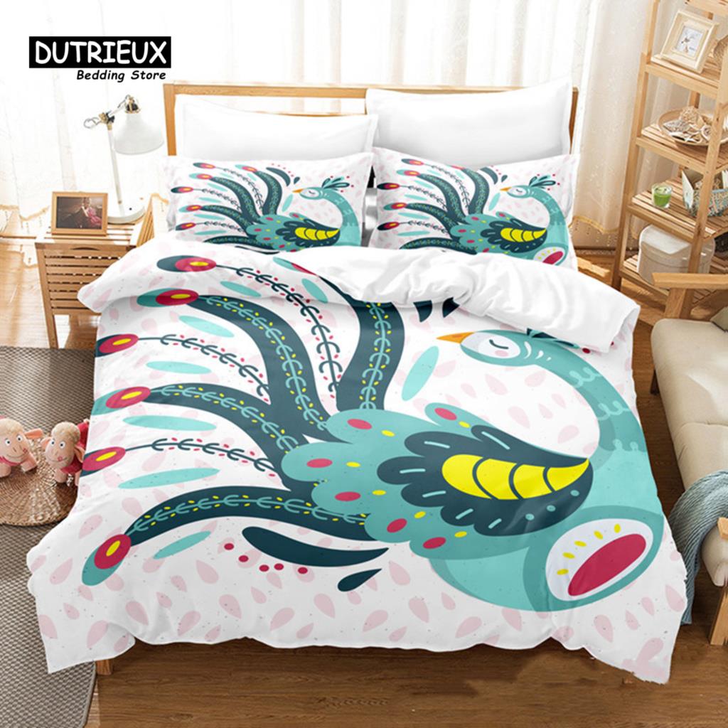 Peacock Feather Bedding Set Peacock Duvet Cover Set Single Double King For Adult Women Microfiber Comforter Cover Bedroom Decor
