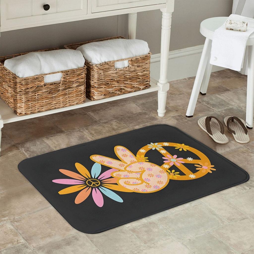 Peace & Love for Everyone Rectangular Area Rug, Inspirational Quote Floor Mat, Non-Slip Washable Carpet for Bedroom & Entryway