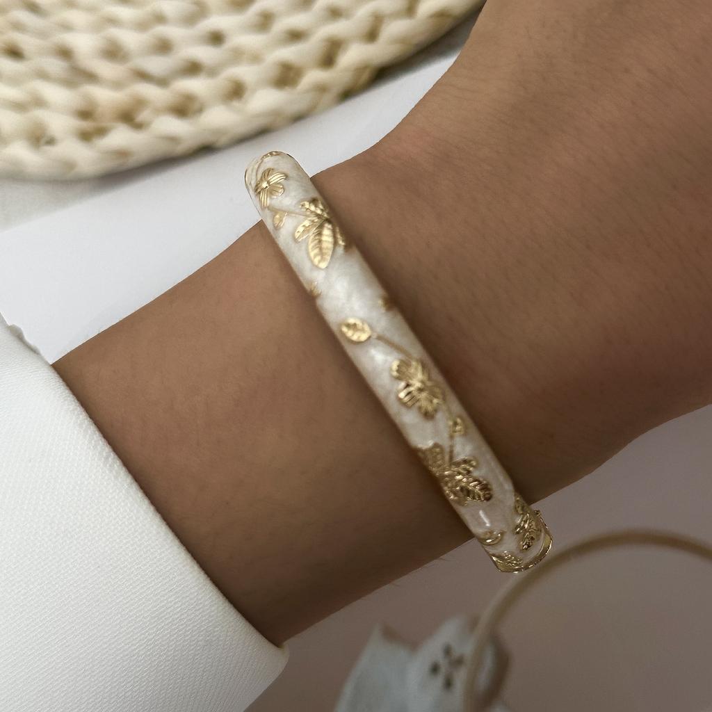 Ethnic Style Luxury Multicolor Enamel Flower Bracelets For Women Gold Color Leaf Floral Cloisonne Bangle Bohemia Charm Jewelry