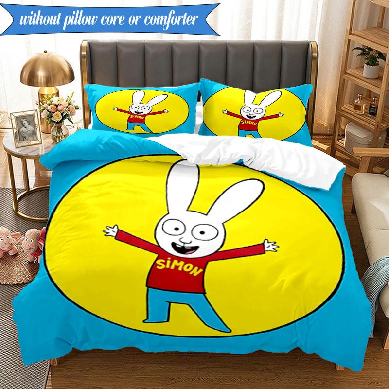 3PCS Simon the Rabbit Adventures Bedding Set 2D Printing (Includes 1 Duvet Cover + 2 Pillowcases Coreless), Bedroom decor,Fan Gift