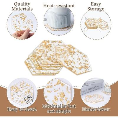 Gold Foil Acrylic Cup Coasters Acrylic Drink Coaster Acrylic Tabletop Decor, Minimalist Coasters for Cups Bar Kitchen Home Decoration,4PCS