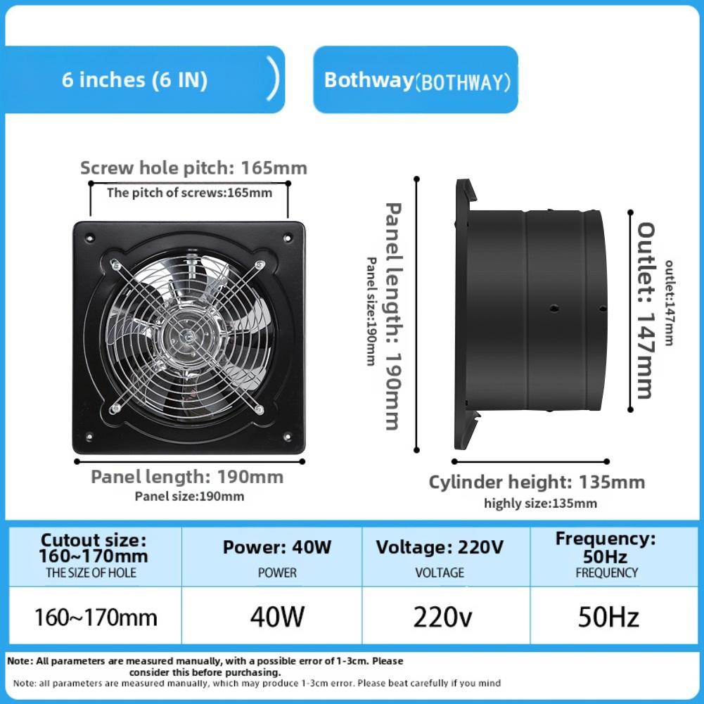 Industrial 6 Inch Exhaust Fan with Copper Motor Thermal Protection Metal Frame for Garage Workshop and Warehouse Ventilation