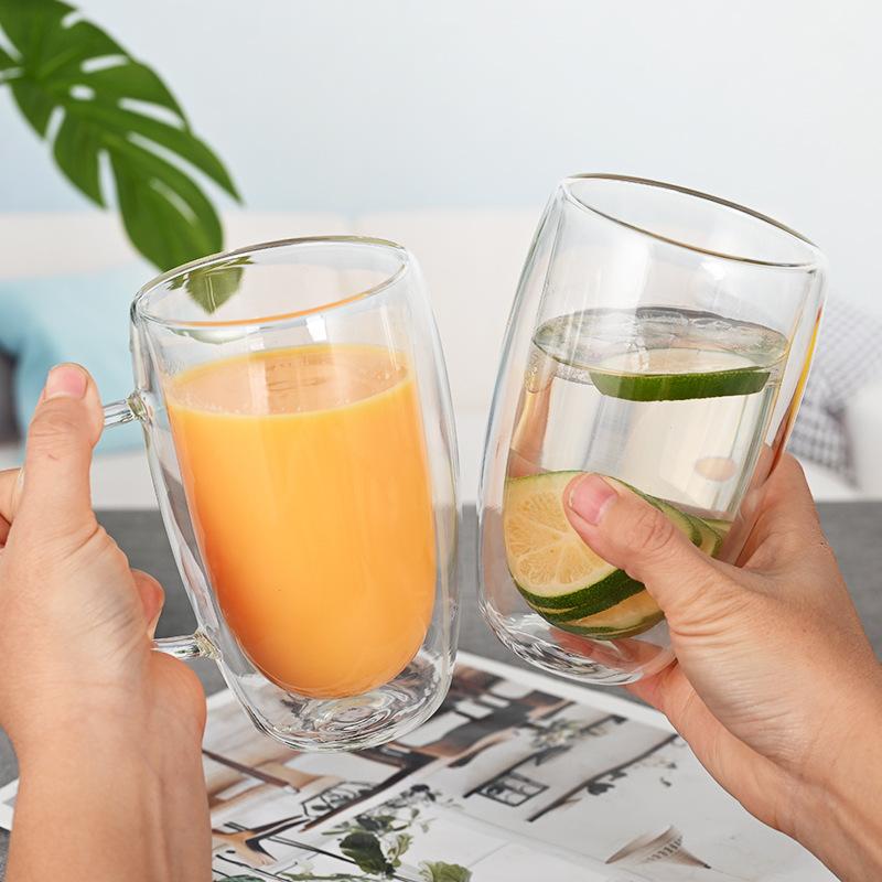 2/4pcs 250/350/450ml Heat Resistant Glass Cups Double Wall Glass Coffee Cup Breakfast Milk Water Cup Clear Juice beer Cups Sets