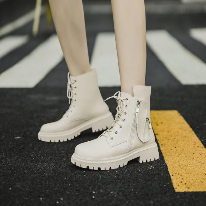 Fashion Punk Style Fur Black Booties Combat Leather Autumn Winter Ankle Boots for Women Hot Pu Footwear Boot Goth Sale Woman Short Shoes