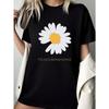 Simple Daisies Print T-shirt Loose Black Short-sleeved, Stylish and Versatile, Suitable for Daily Casual Wear.