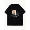 Oversized T Shirt Black Books And Coffee Print For Reading And Coffee Lovers Casual Wear