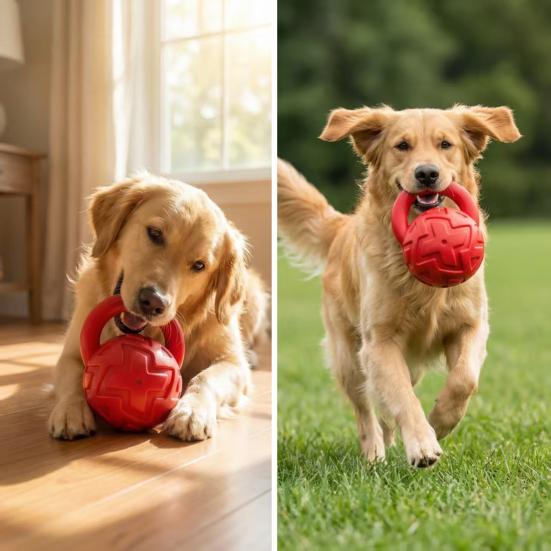 Pískací Kettlebell Hračka pro Psa Interaktivní Žvýkací Hračka pro Psa s Rukojeťí Hračka na Čištění Zubů pro Agresivní Žvýkače Psi Hra na aportování Venkovní Trénink