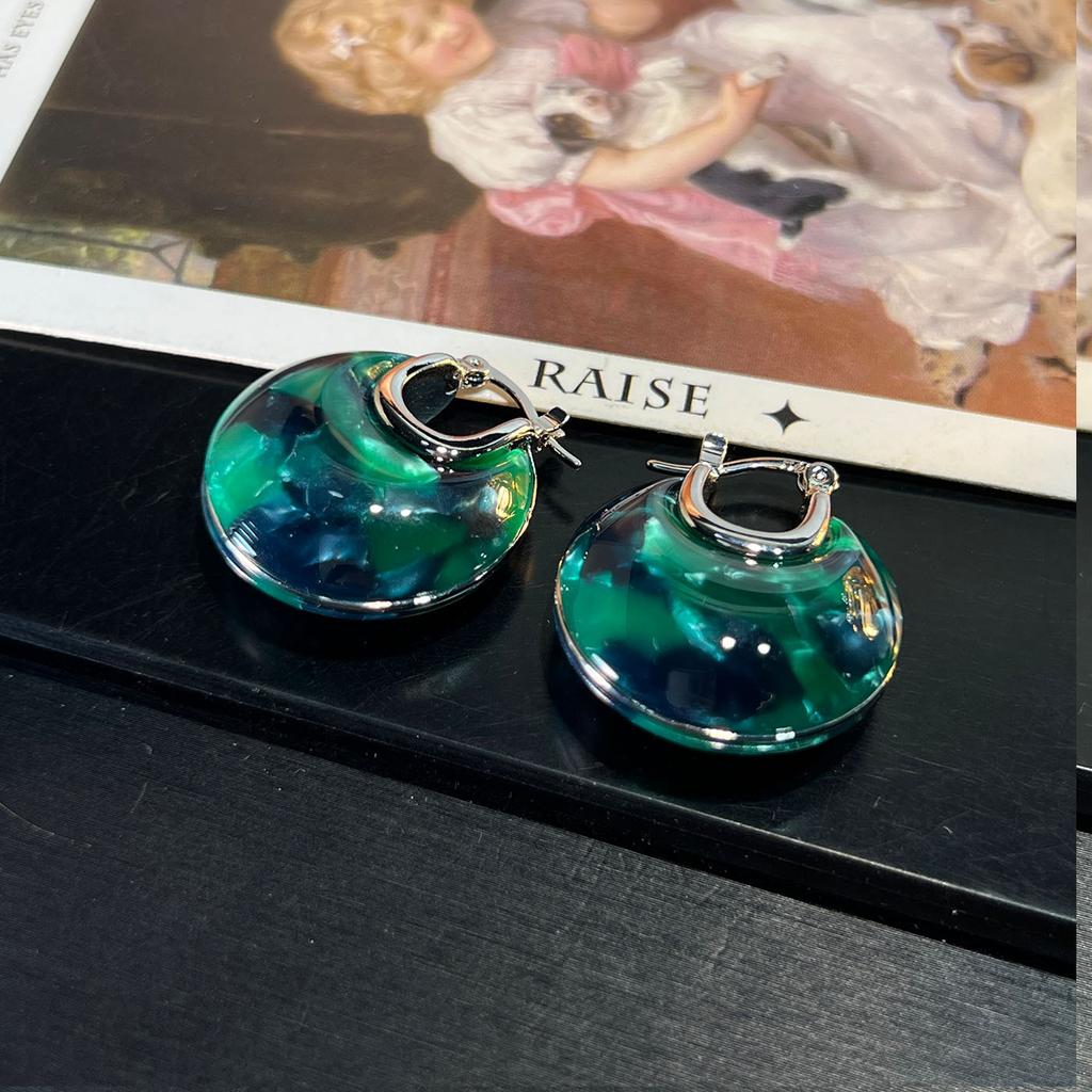 Round Resin Leopard Print Earrings Vintage Maillard Temperament Simple Design Versatile Earrings