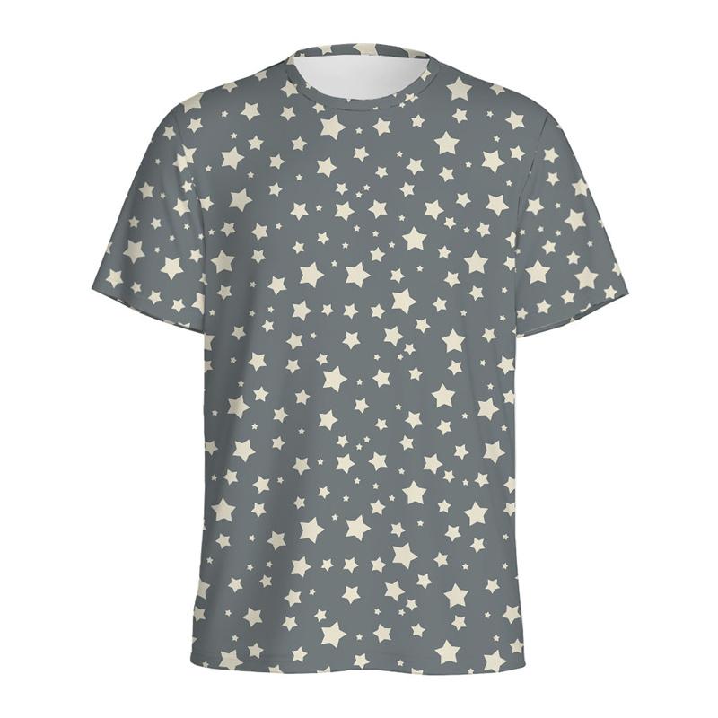 Colorful Star Graphic T-shirt For Men 3D Printed Pentagram T Shirt Casual Tops Short Sleeves Street Loose Round Neck Tee Shirts